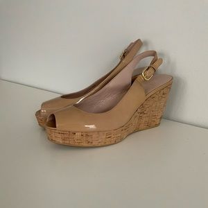 Stuart Weitzman beige wedge sling back sandals